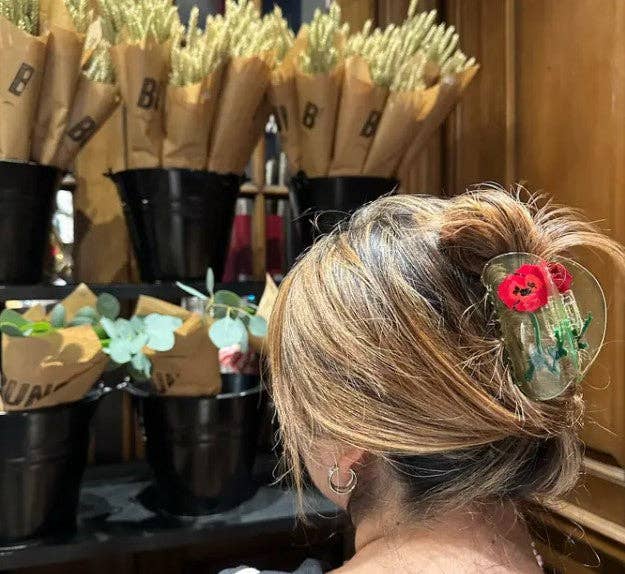 Hand-painted Vintage Red Poppy Claw Hair Clip | Eco-Friendly