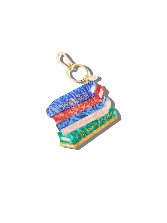 Hand-painted Book Stack Bag Charm + Keychain | Eco-Friendly
