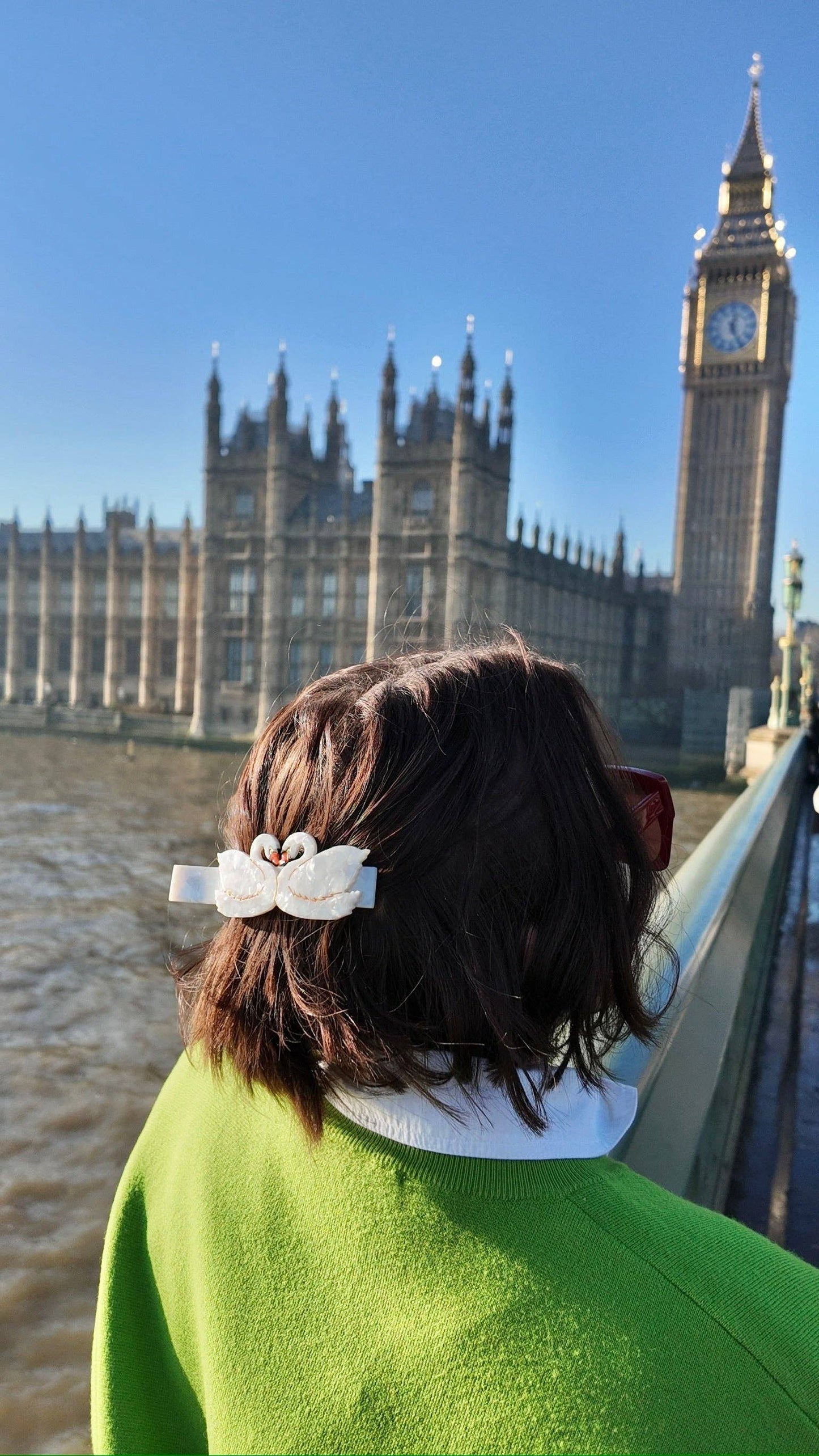 Hand-Painted Double Swan Lay Down Hair Clip | Eco-Friendly