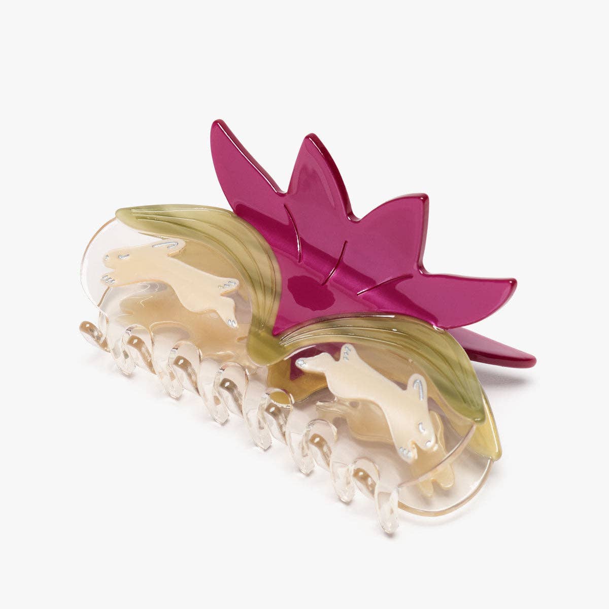 Twin Rabbits Claw Women's Acetate Red Flower Hair Claw Clip