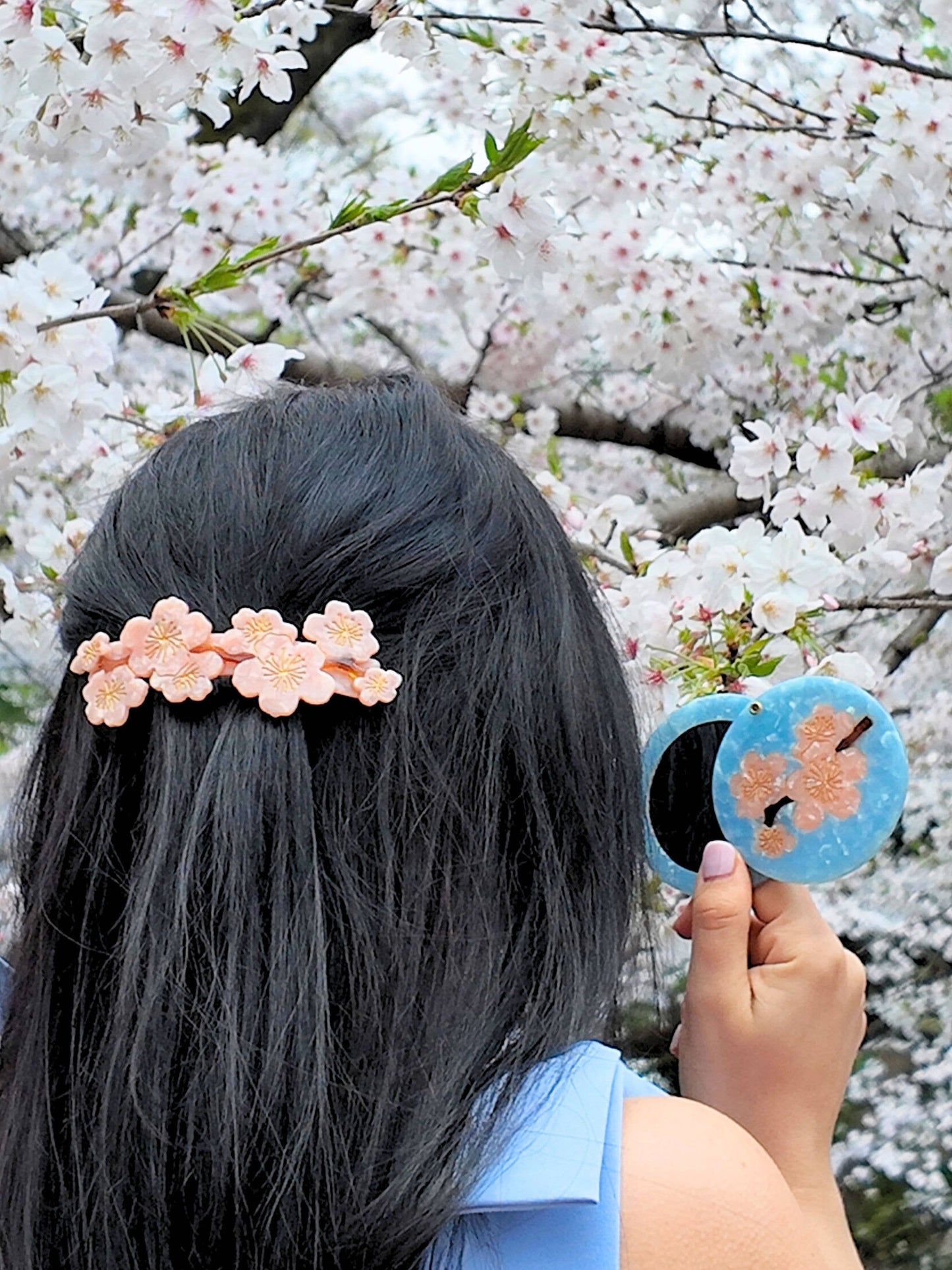 Hand-painted Cherry Blossom French Barrette Hair Clip | Eco-