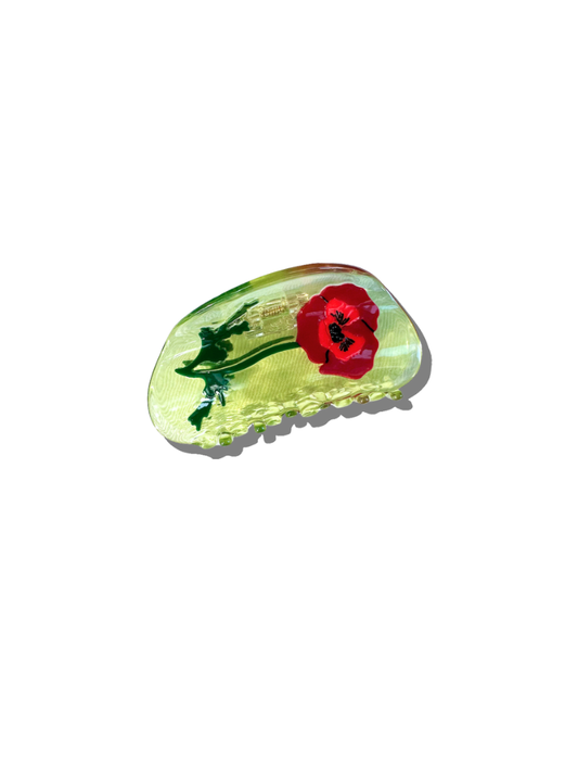Hand-painted Vintage Red Poppy Claw Hair Clip | Eco-Friendly