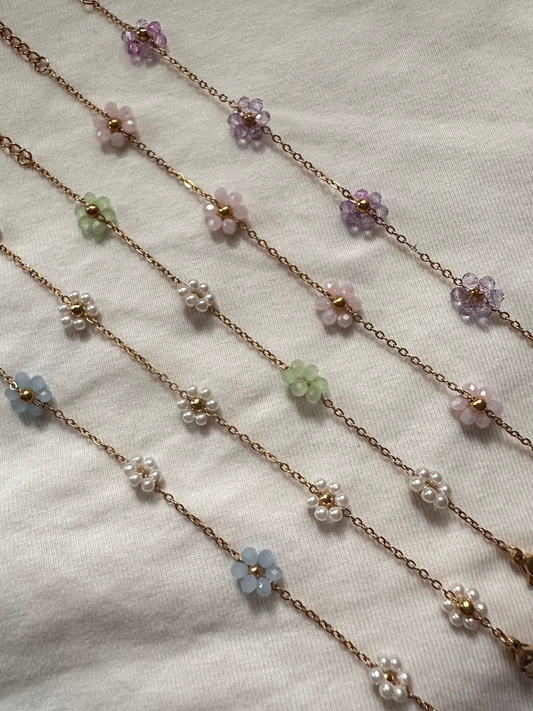 Pastels. Top to bottom: Purple, pink, green + pearl, pearl, blue + pearl